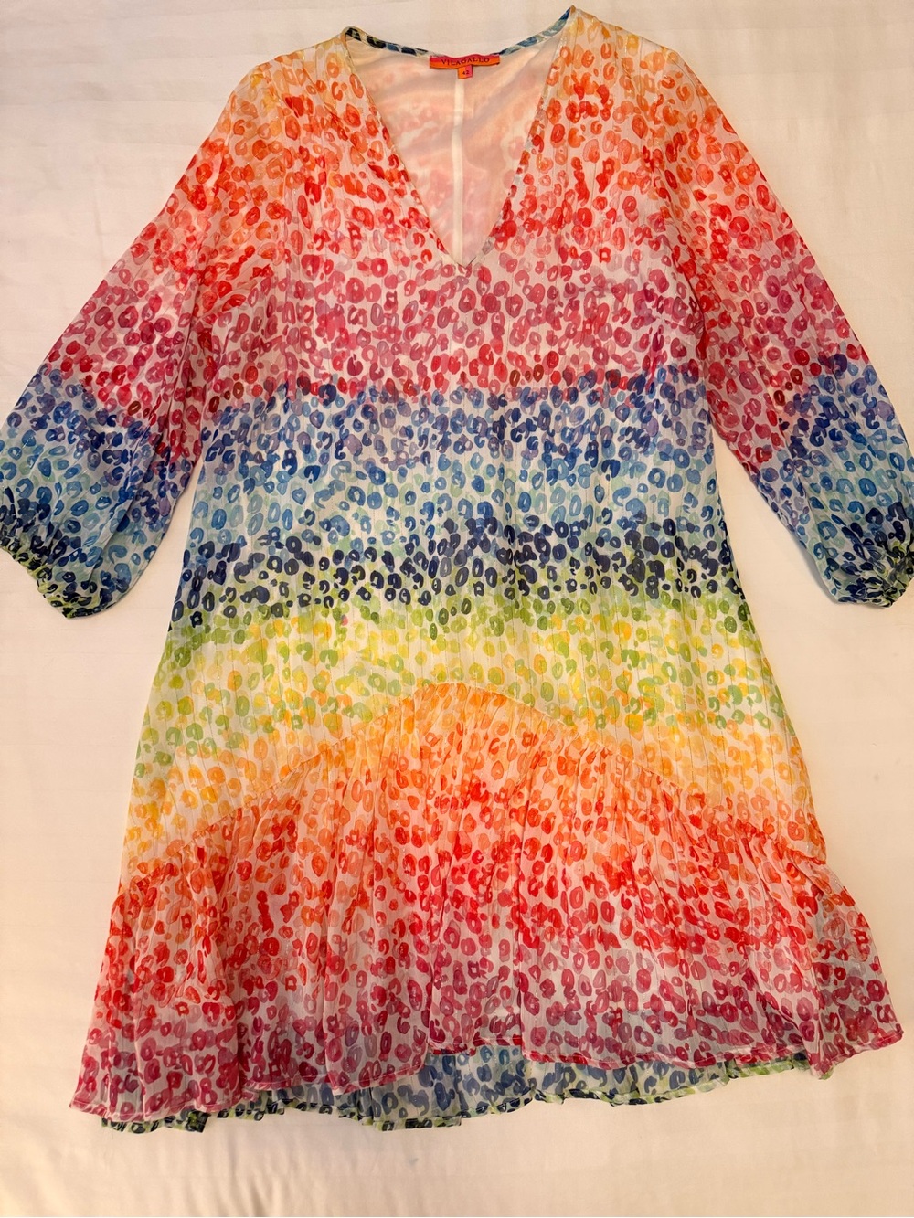 LIKE NEW! Rainbow Multi Color Vilagallo Drop Waist Dress 40 Med